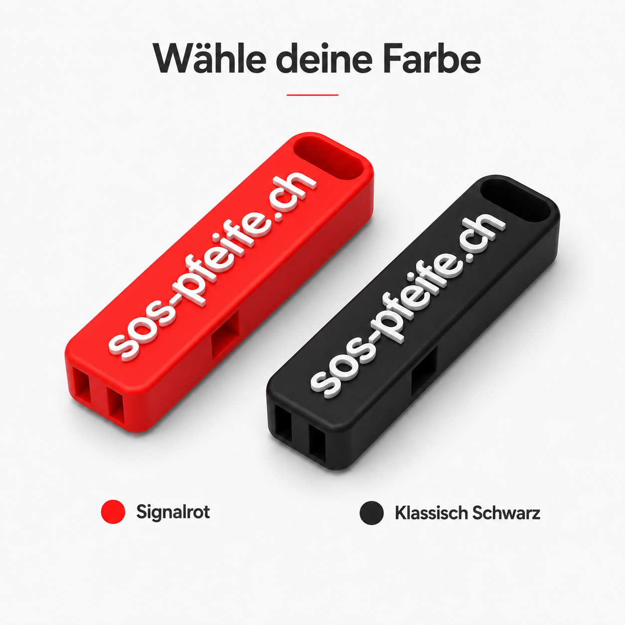 SOS-Pfeife in den Farben Signalrot und Klassisch Schwarz